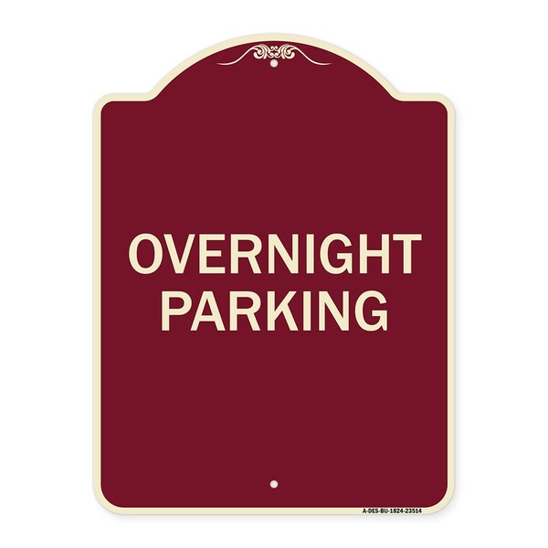 Signmission Designer Series Overnight Parking, Burgundy Heavy-Gauge Aluminum Sign, 24" x 18", BU-1824-23514 A-DES-BU-1824-23514 - main